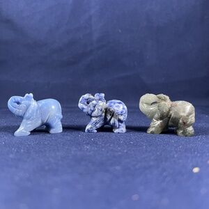 3 Marble Elephant Figurines Blue Green Decor Good Luck Spiritual Positive Energy